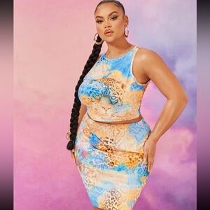 2 piece set, tropical/animal print design